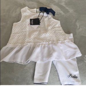 Maelie Baby Girl White Sleeveless Eyelet Embroidered Top White Leggings Size 12M